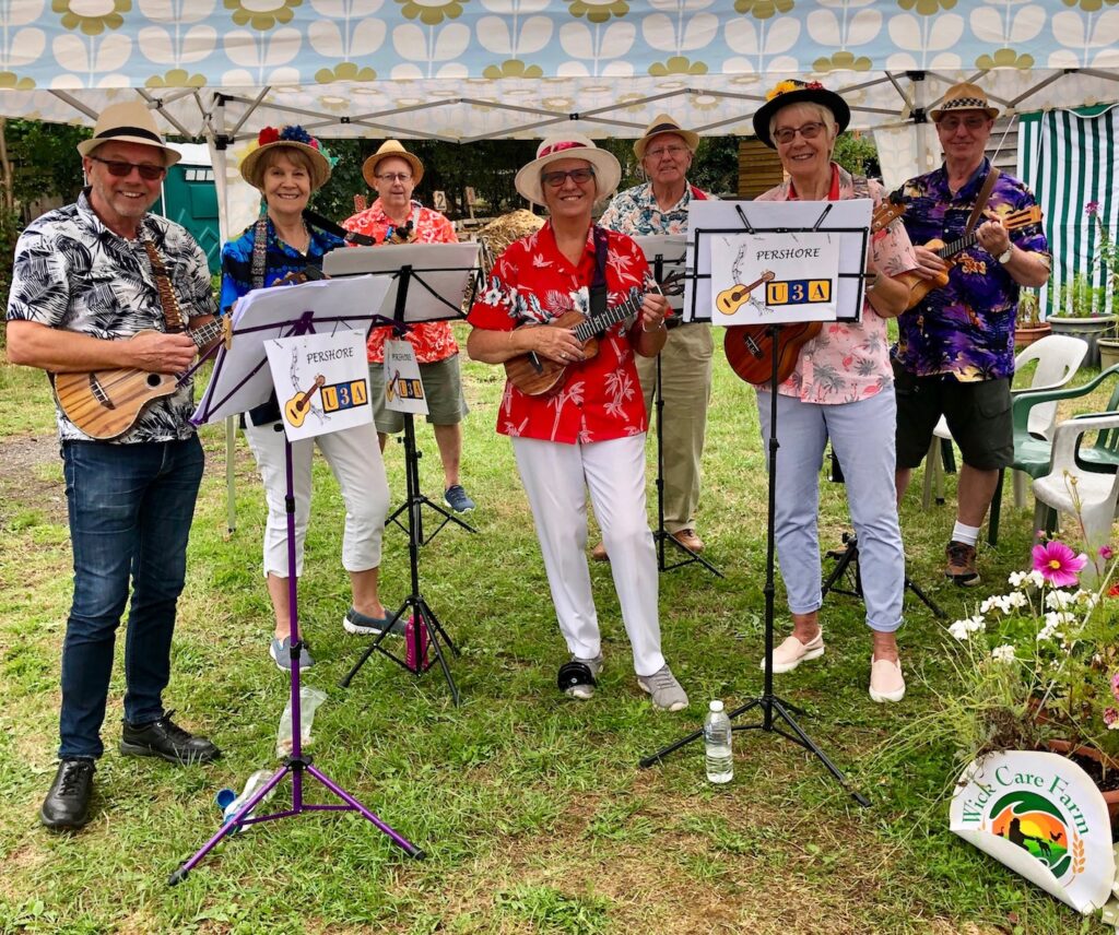Our ukulele group performing at a gig.