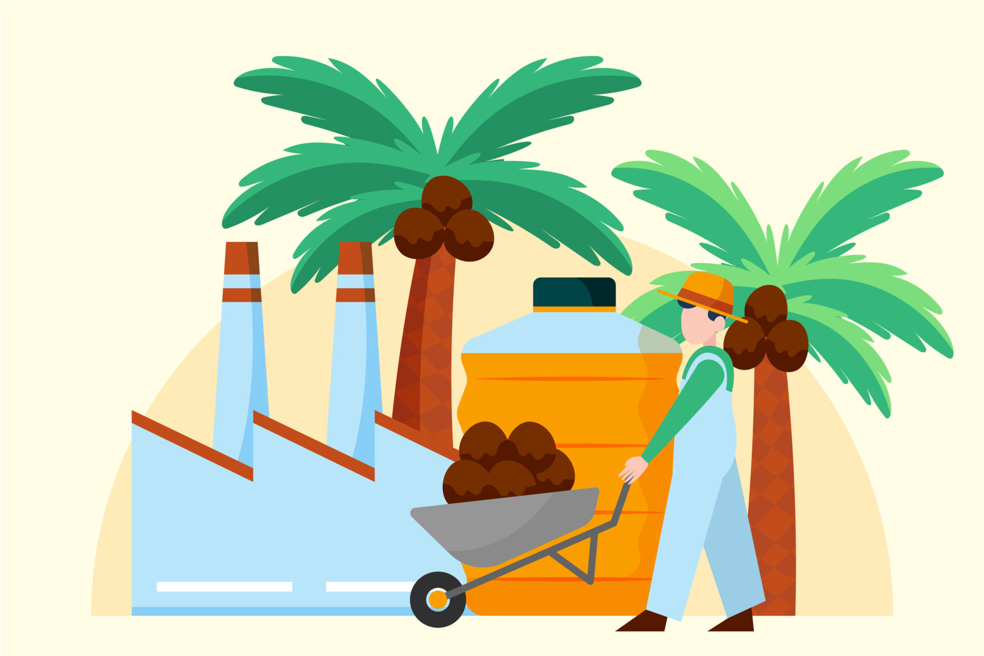 Hand drwan image of palm oil production.