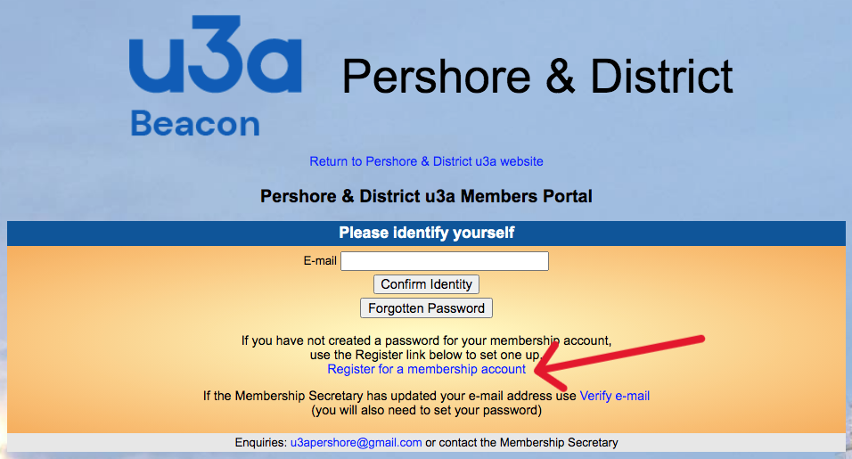 Members portal with arrow to Register for  a membership account.