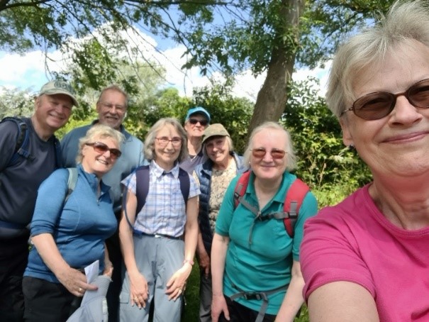 Walk leader's first selfie with the group in the background